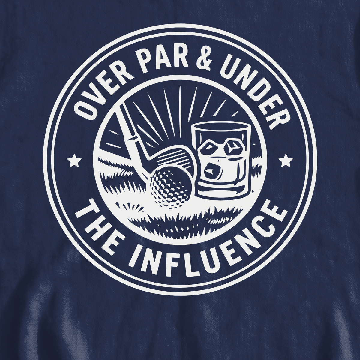 Over Par & Under The Influence Sweatshirt, print close-up on Navy