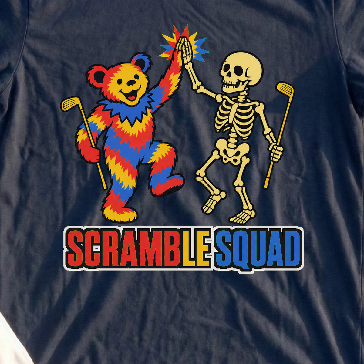Scramble Squad Tee, print close-up on Navy