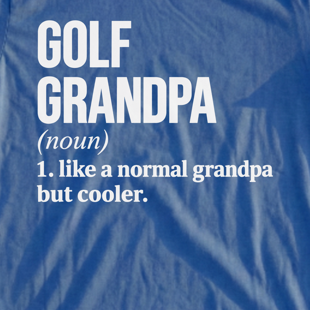 Golf Grandpa Tee, print close-up on Royal