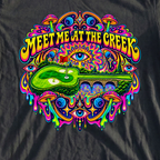 Meet Me At The Creek Psychedelic Tee, print close-up on Black