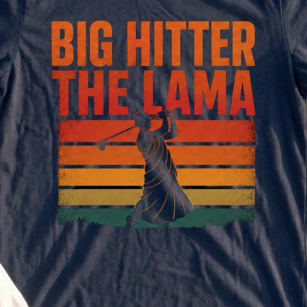 Big Hitter Retro Sunset Tee, print close-up on Navy