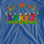 Golf Swing Bears Folk Art Tee, print close-up on Royal