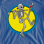 Martini Skeleton Strut Pop Art Tee, print close-up on Royal