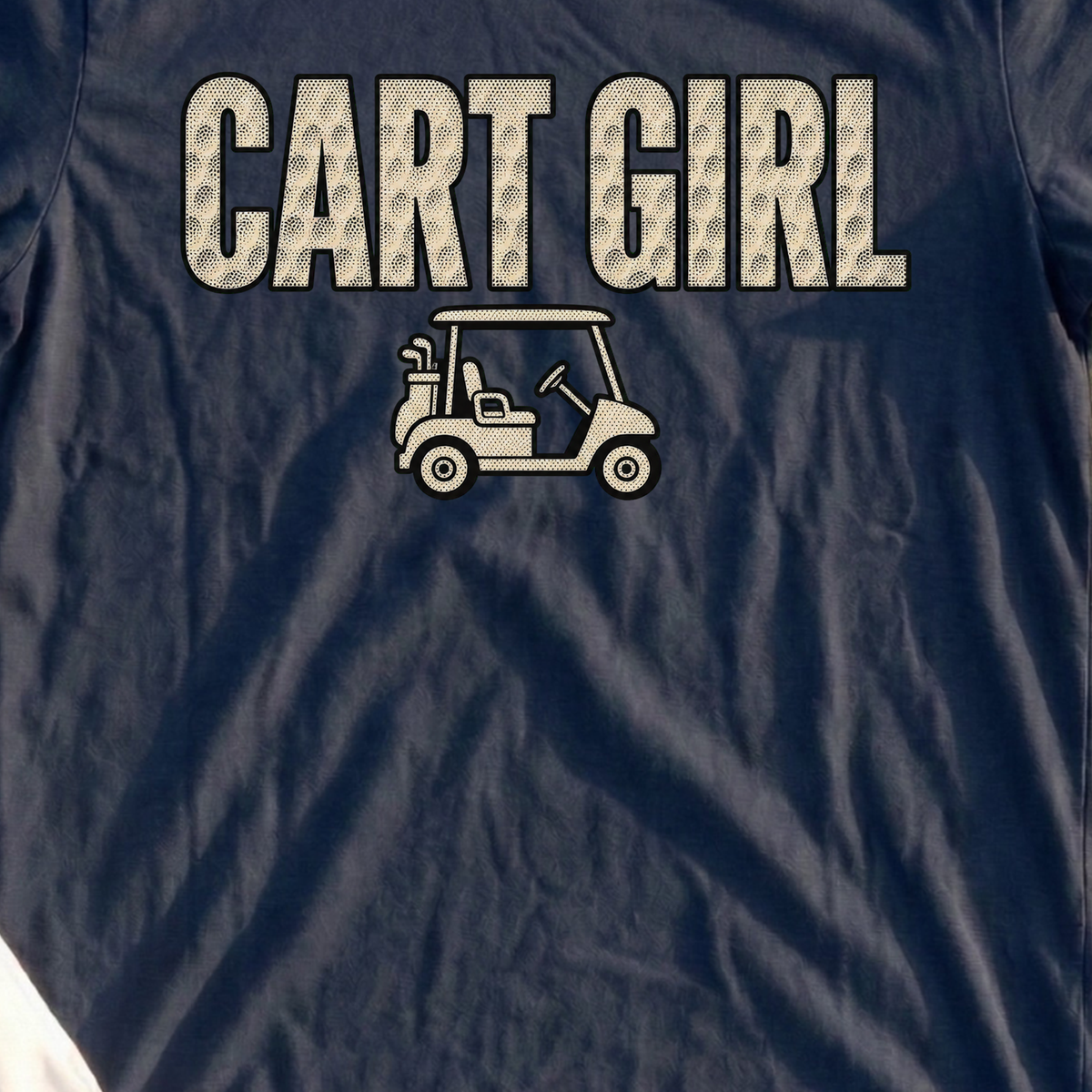 Cart Girl, Dimple Halftone Tee, print close-up on Navy