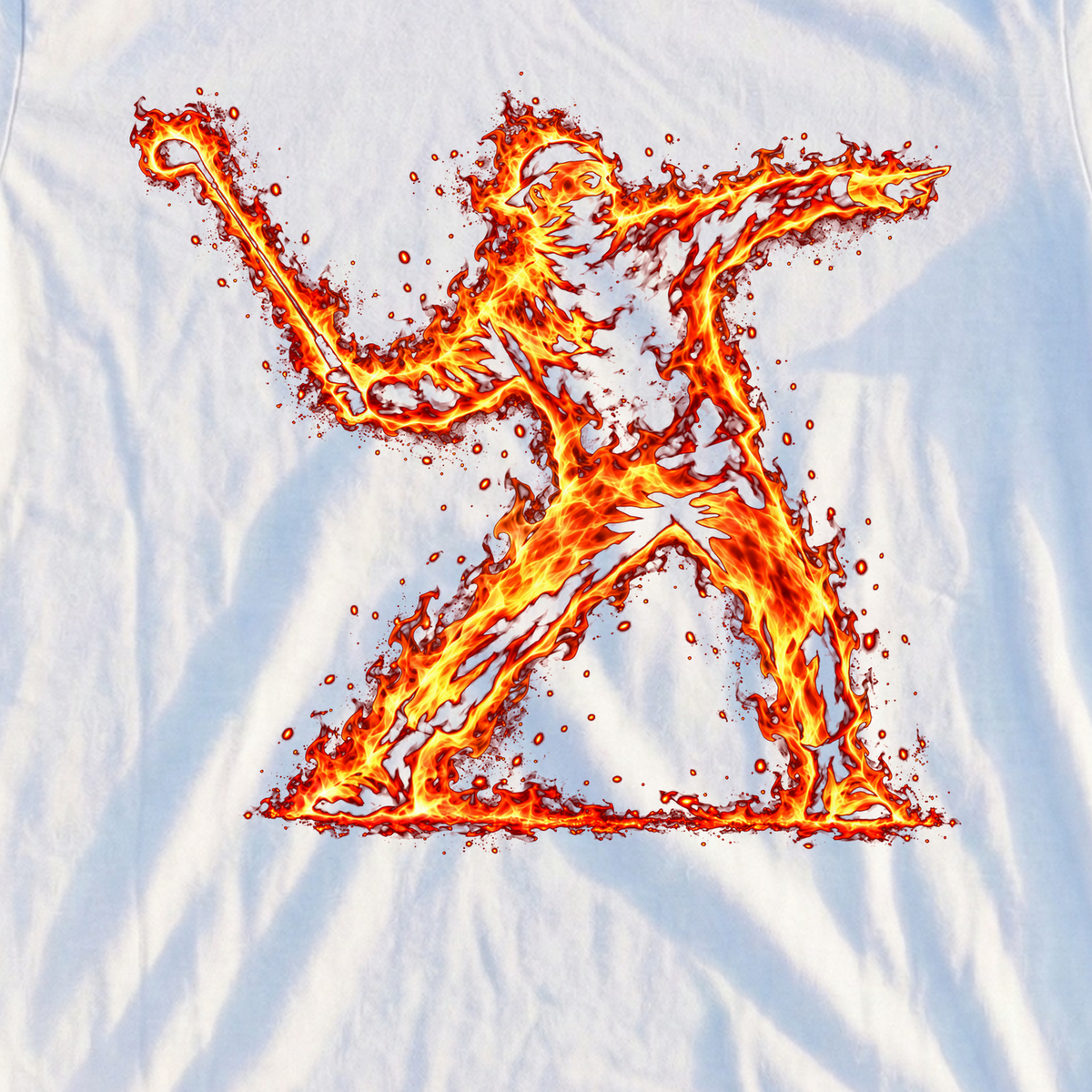 Club Thrower Flame Tee, print close-up on White