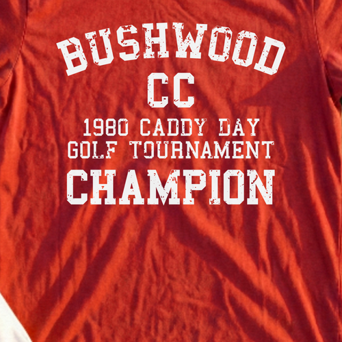 Bushwood Caddy Day Champion Tee, print close-up on Red