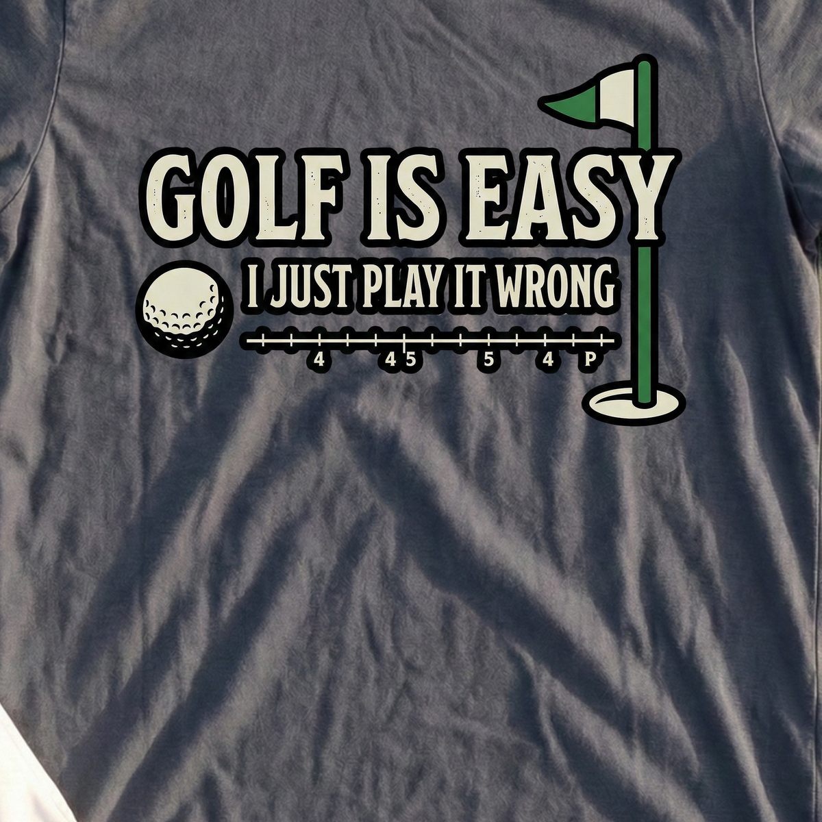 Golf Is Easy Tee, print close-up on Dark Heather