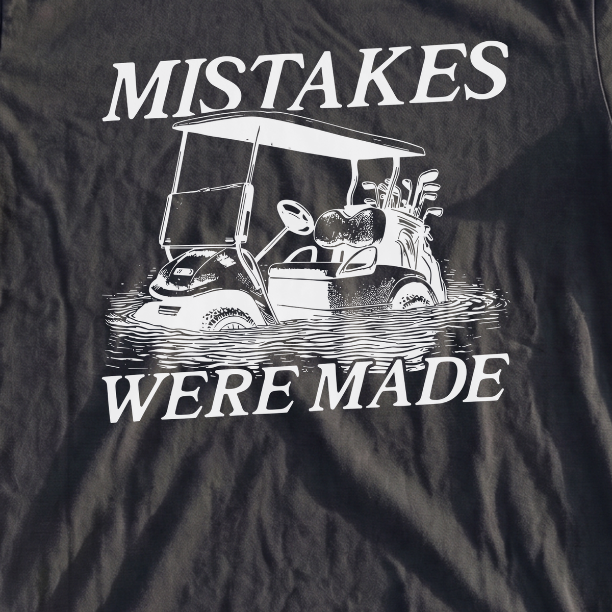 Mistakes Were Made Heavyweight Tee, print close-up on Mystic Blue