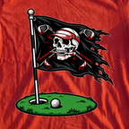 Skull Pin Flag Tee, print close-up on Red