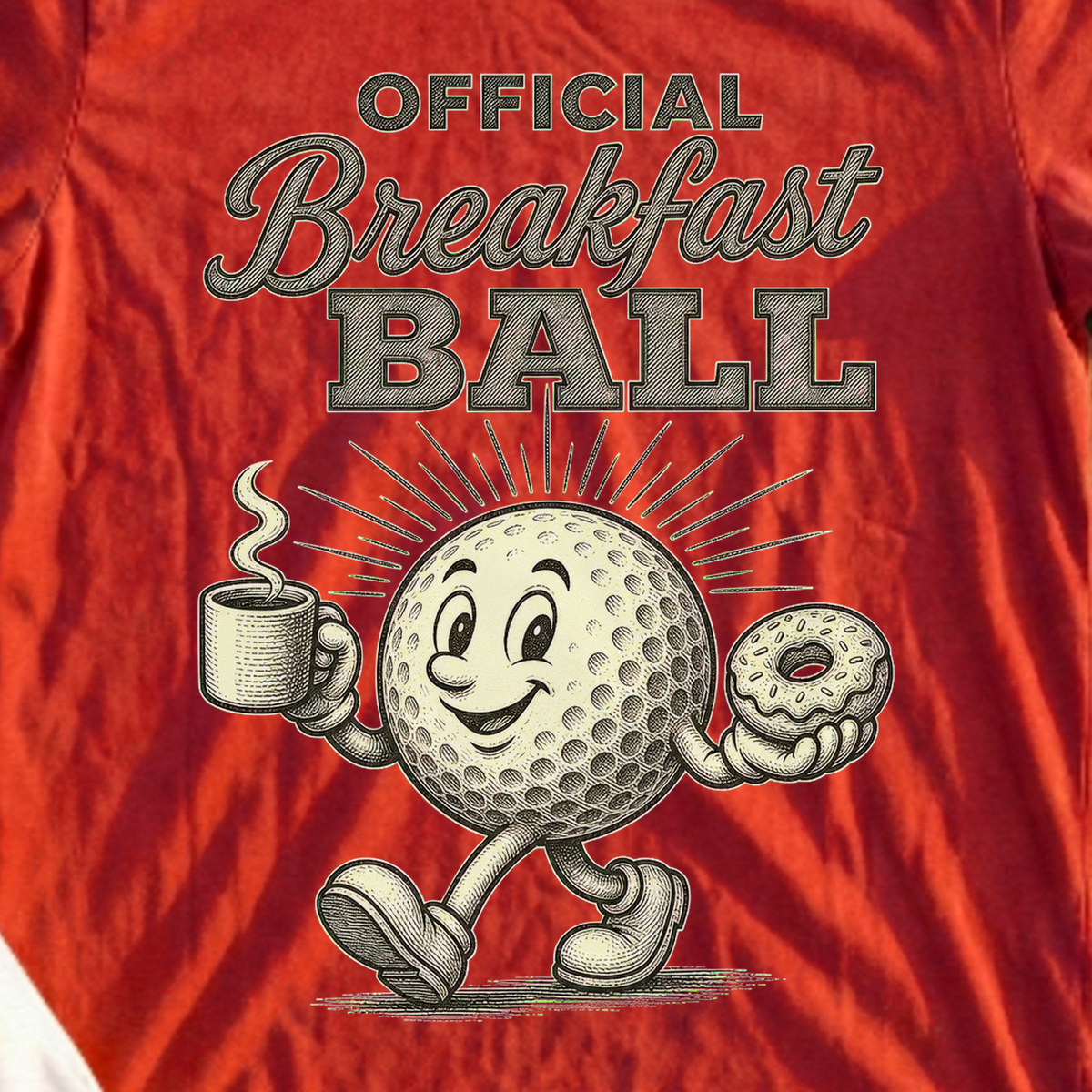 Official Breakfast Ball, Engraved Portrait Tee, print close-up on Red