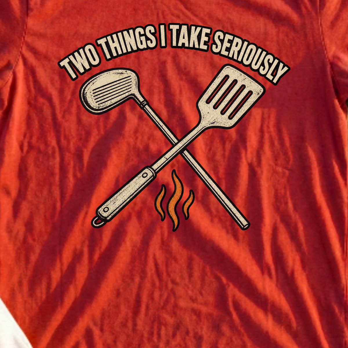 Fairways & Flame Tee, print close-up on Red