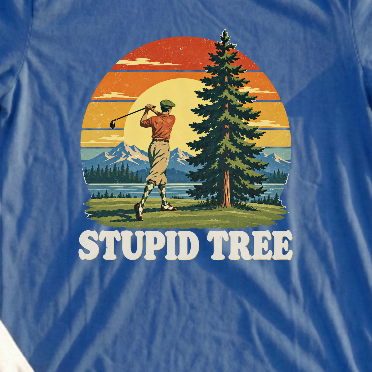 Stupid Tree National Park Tee, print close-up on Royal