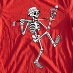 Martini Skeleton Strut Long Sleeve Tee, print close-up on Red