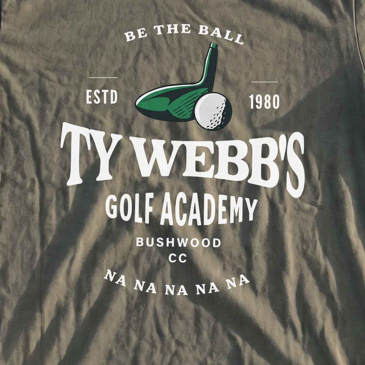 Ty Webb Golf Academy Premium Tee, print close-up on Moss