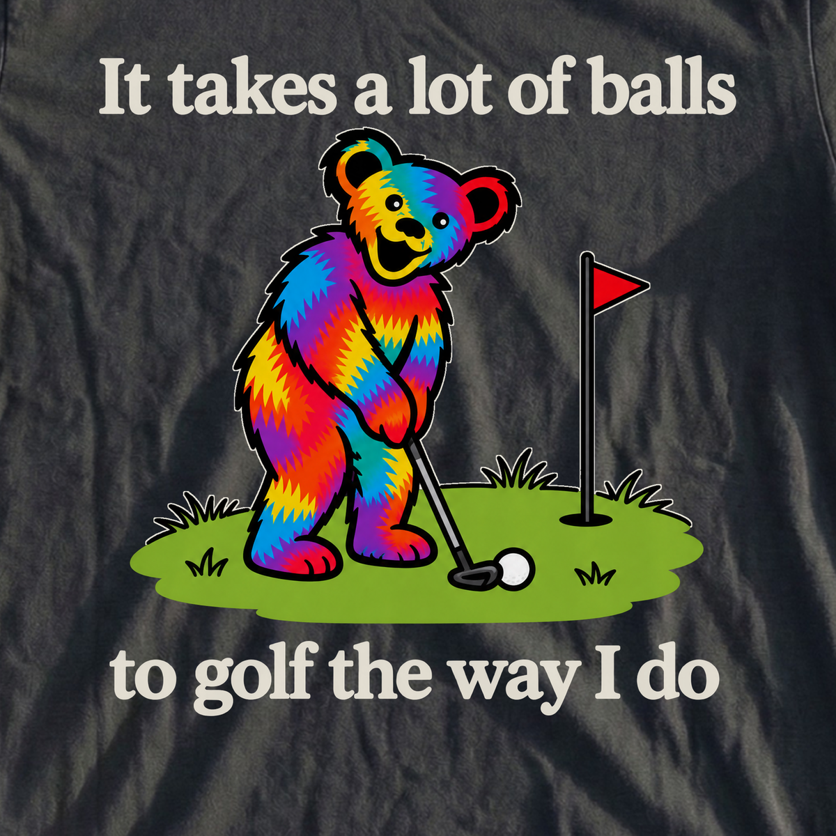 It Takes A Lot Of Balls Bear Tee, print close-up on Black