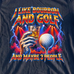 I Like Bourbon And Golf Rock Tour Tee, print close-up on Navy