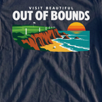 Visit Beautiful Out Of Bounds Tee, print close-up on Navy
