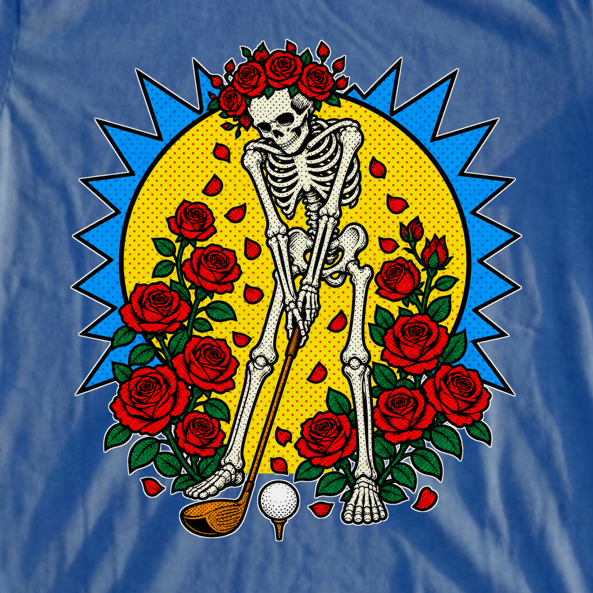 Eternal Drive Pop Art Tee, print close-up on Royal