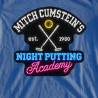 Night Putting Neon Sign Tee, print close-up on Royal