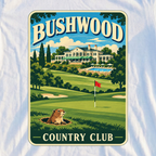 Bushwood Country Club Travel Poster Tee, print close-up on White