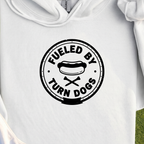 Fueled By Turn Dogs Hoodie, print close-up on White