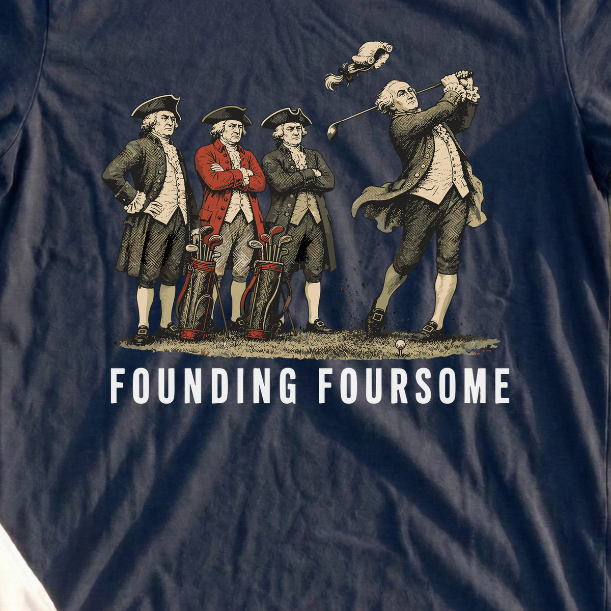 Founding Foursome Tee, print close-up on Navy