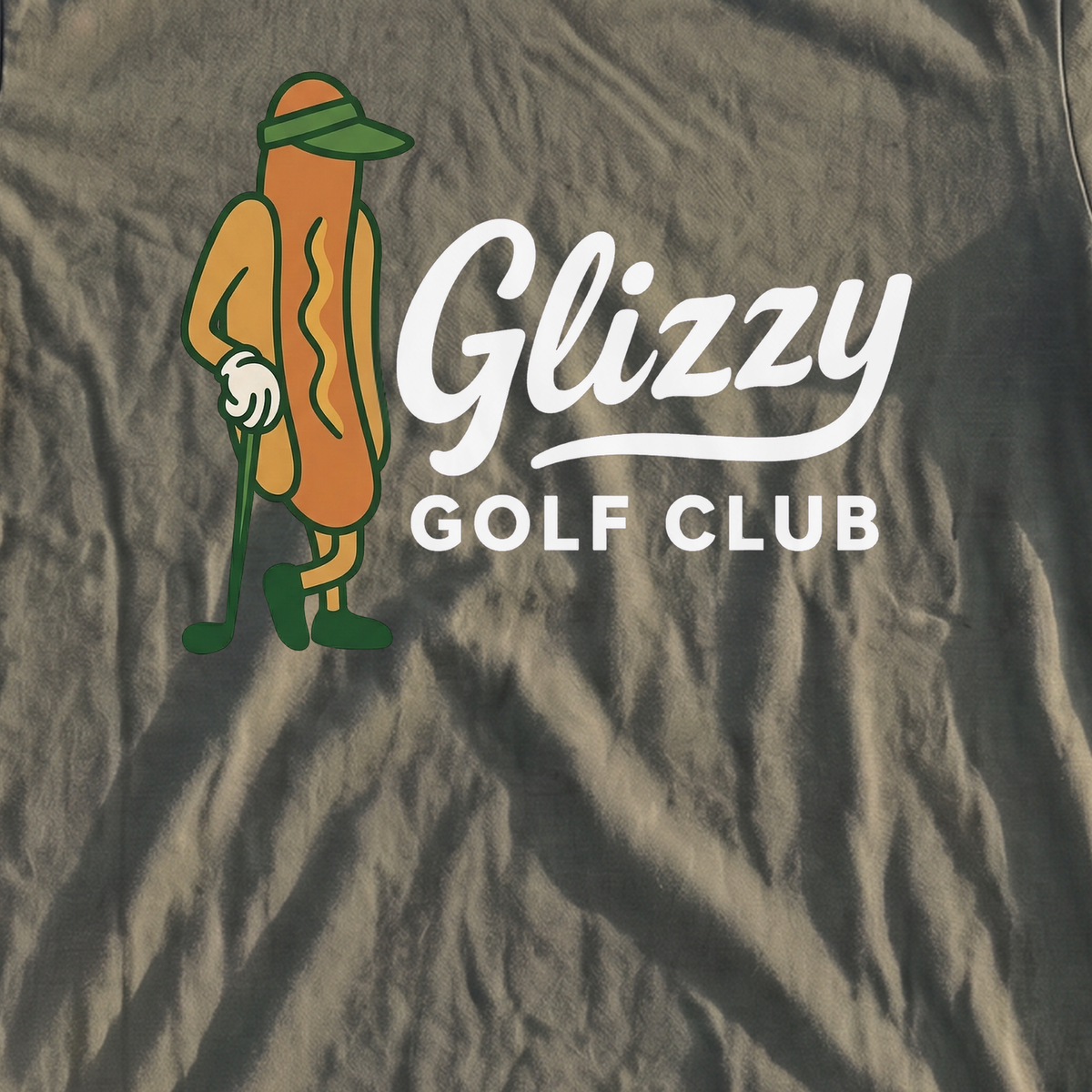 Glizzy Golf Club Premium Tee, print close-up on Moss