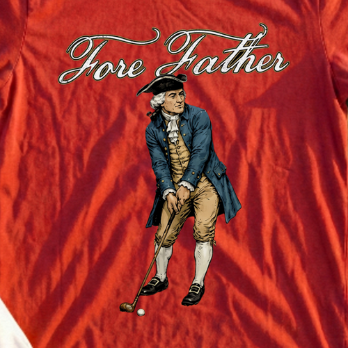 Fore Father Tee, print close-up on Red