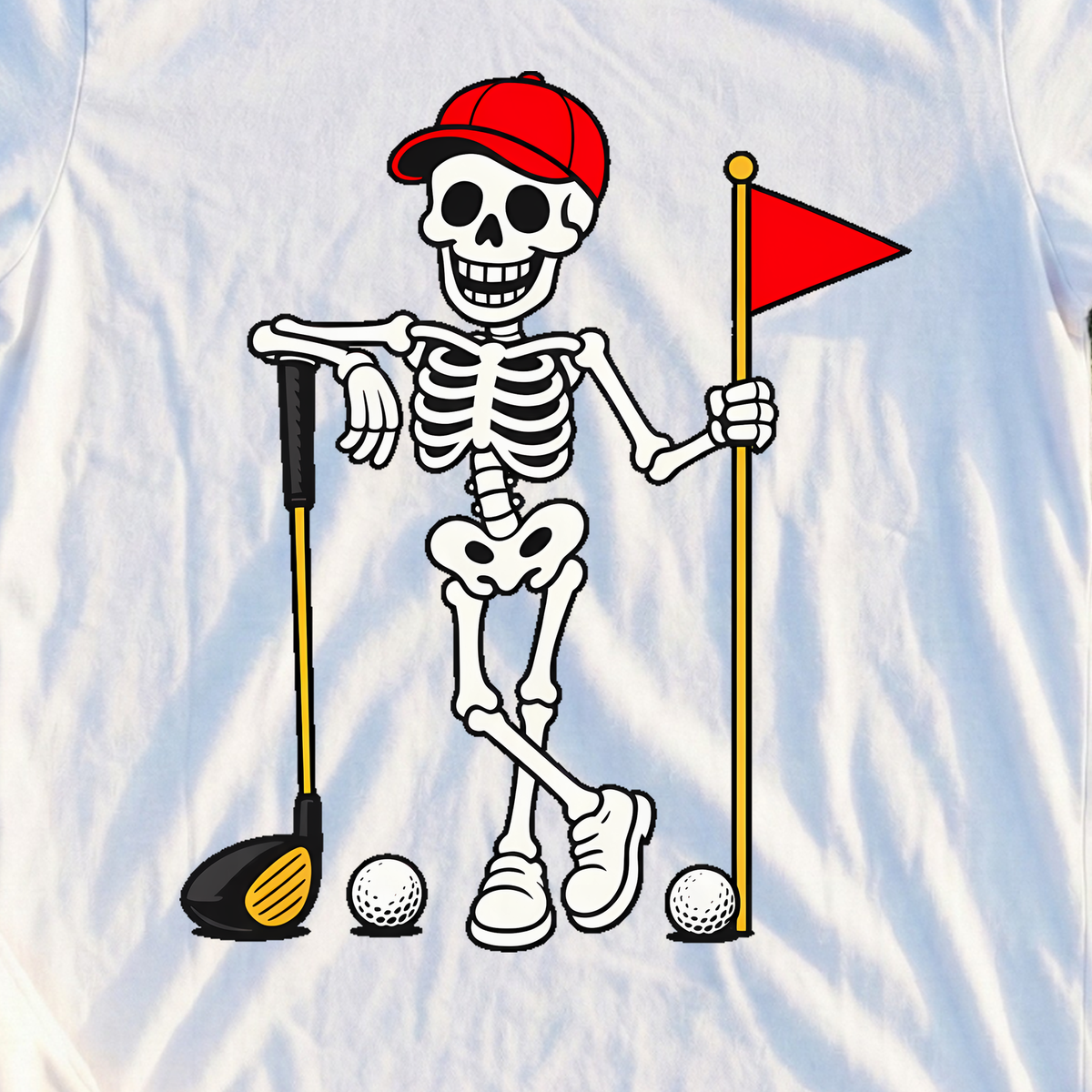 Skeleton Flag Lean Tee, print close-up on White
