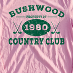Property Of Bushwood Long Sleeve Tee, print close-up on Light Pink