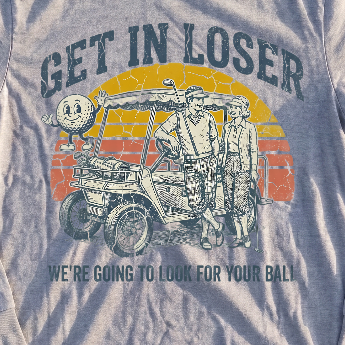 Get In Loser Retro Long Sleeve Tee, print close-up on Sport Grey