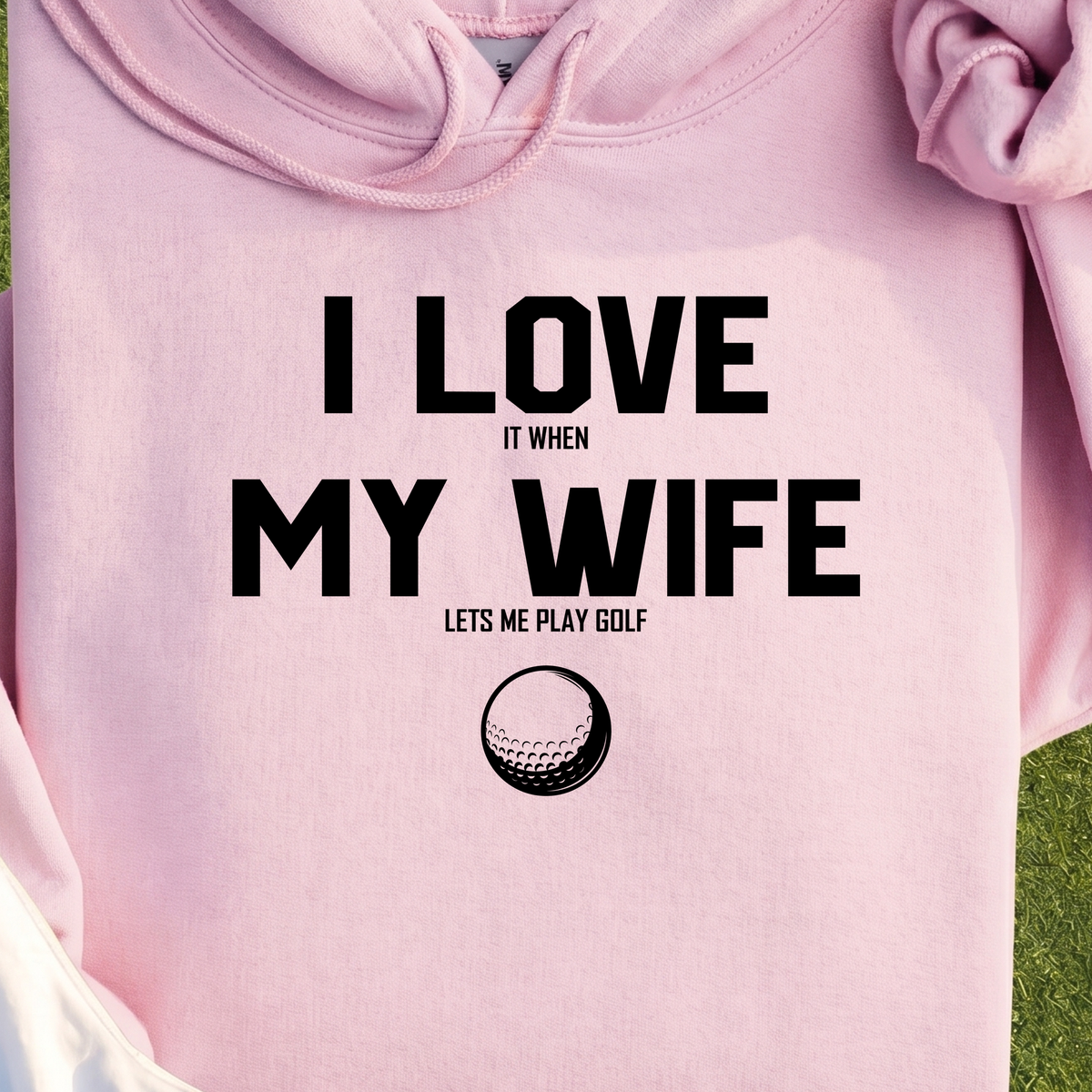 I Love My Wife Hoodie, print close-up on Light Pink
