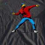 Club Thrower Pop Art Premium Tee, print close-up on Black