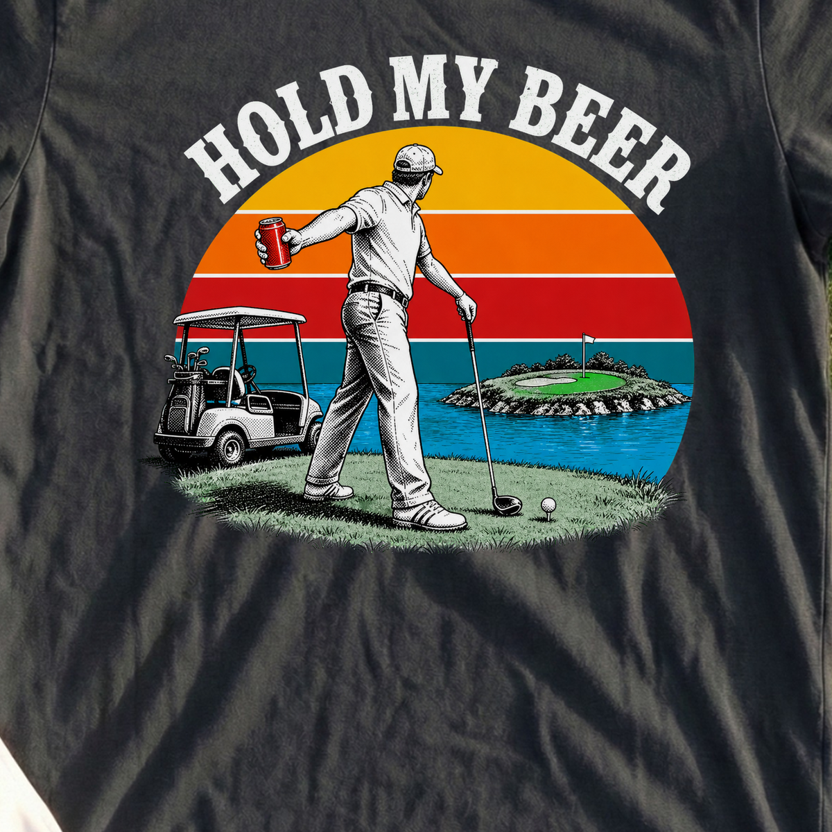 Hold My Beer Tee, print close-up on Black