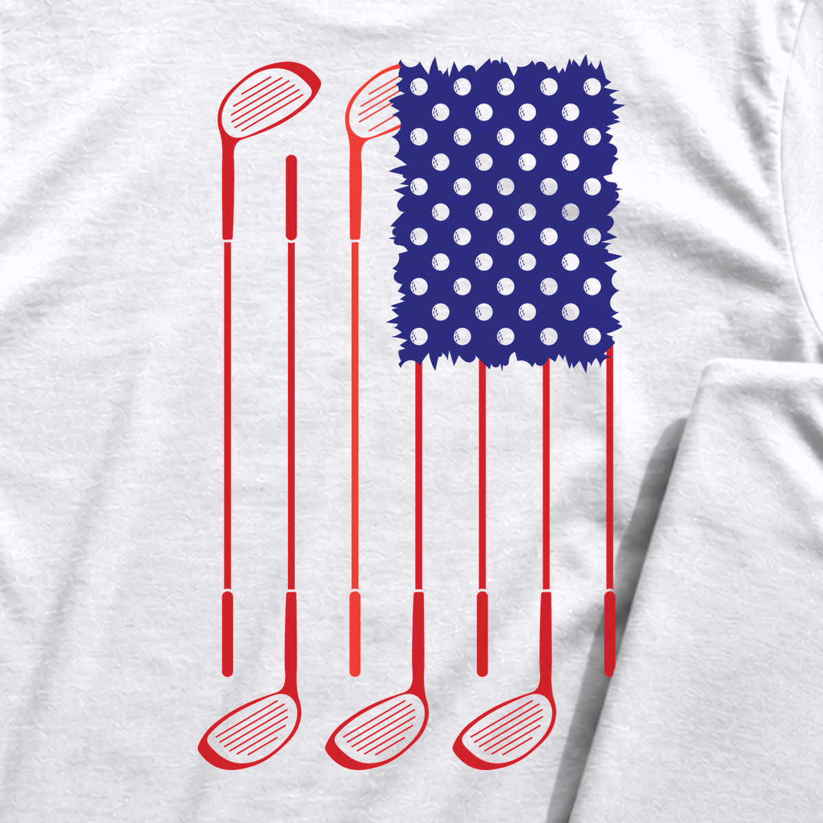 USA Flag Clubs & Balls Back Print Tee, print close-up on White