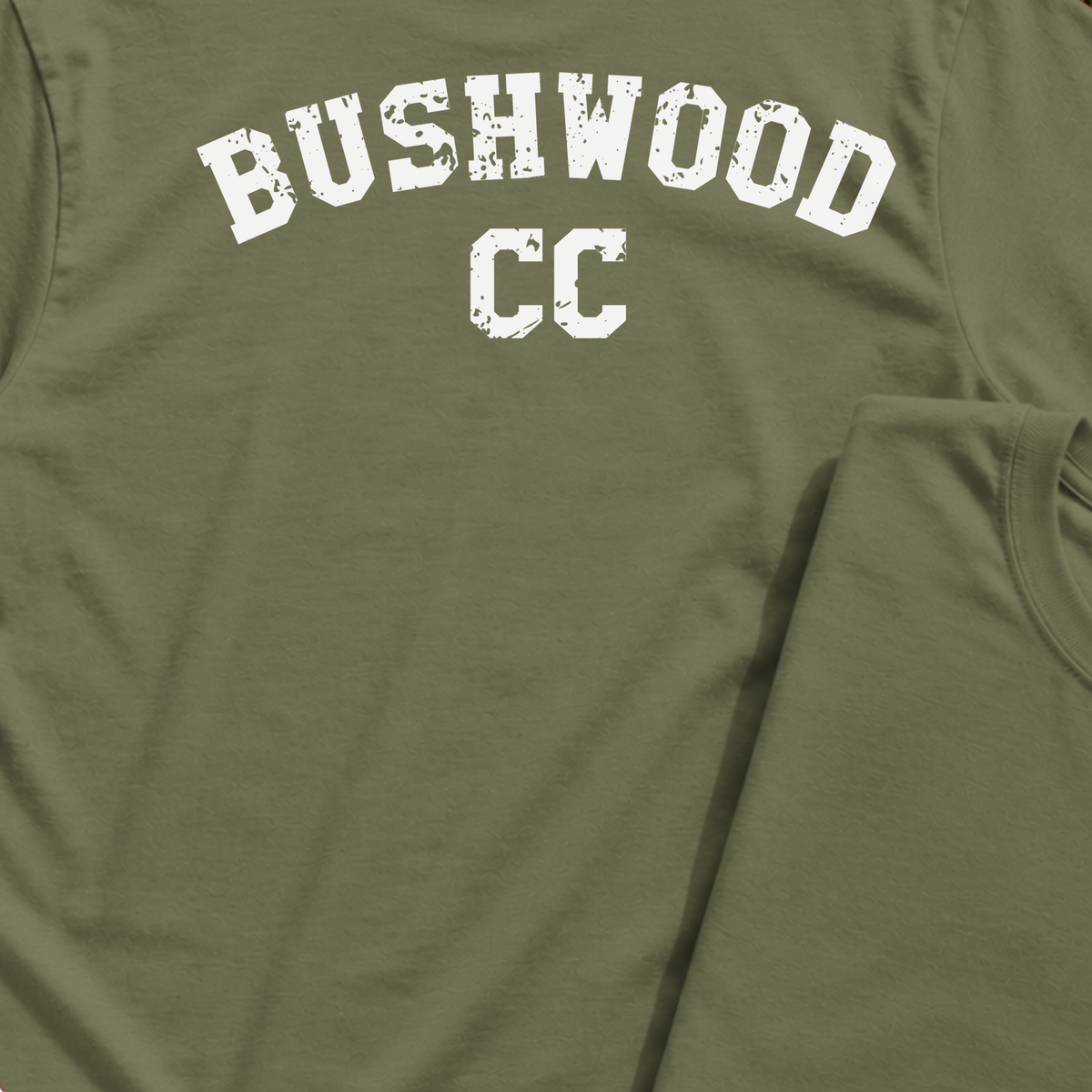 Bushwood CC Back Print Tee, print close-up on Military Green