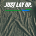 Just Lay Up Tee, print close-up on Military Green