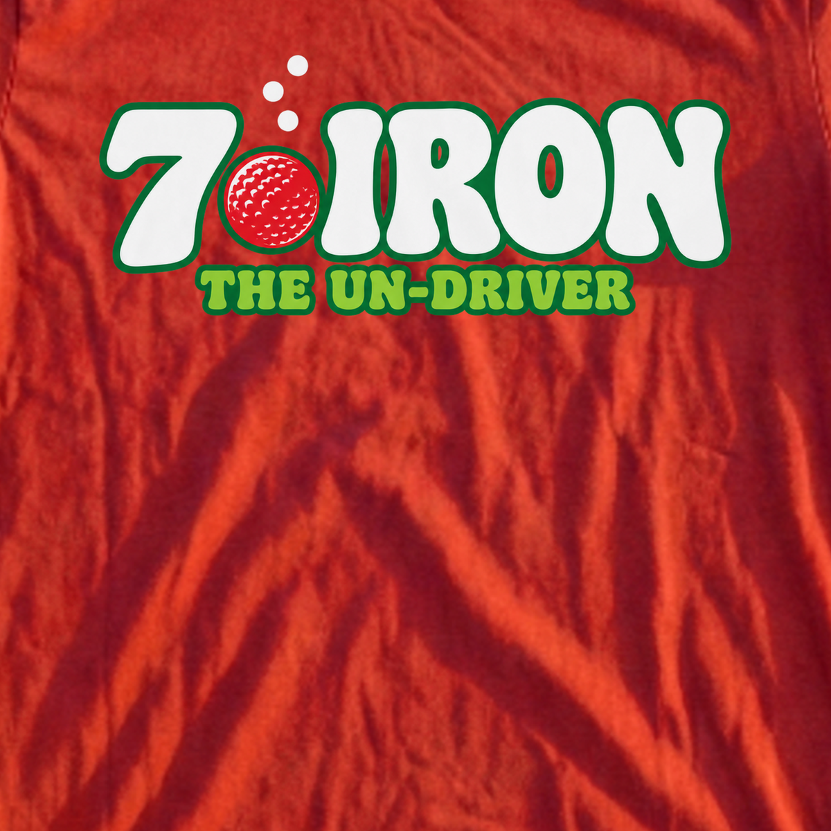 7 Iron Tee, print close-up on Red