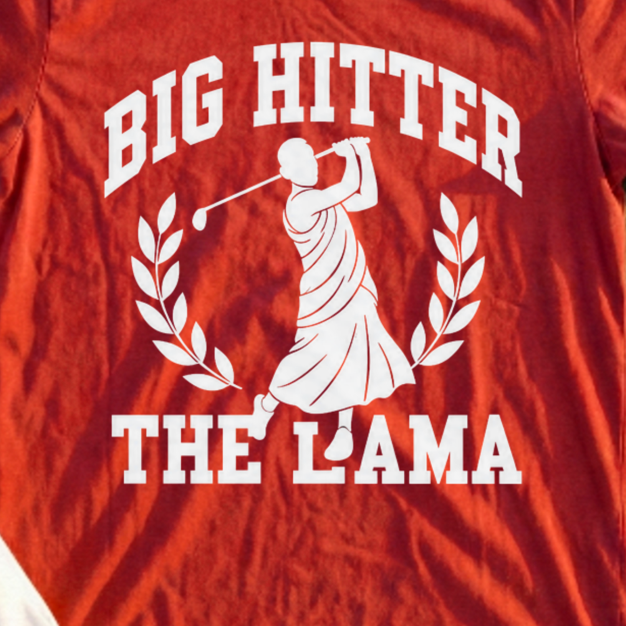Big Hitter Collegiate Tee, print close-up on Red