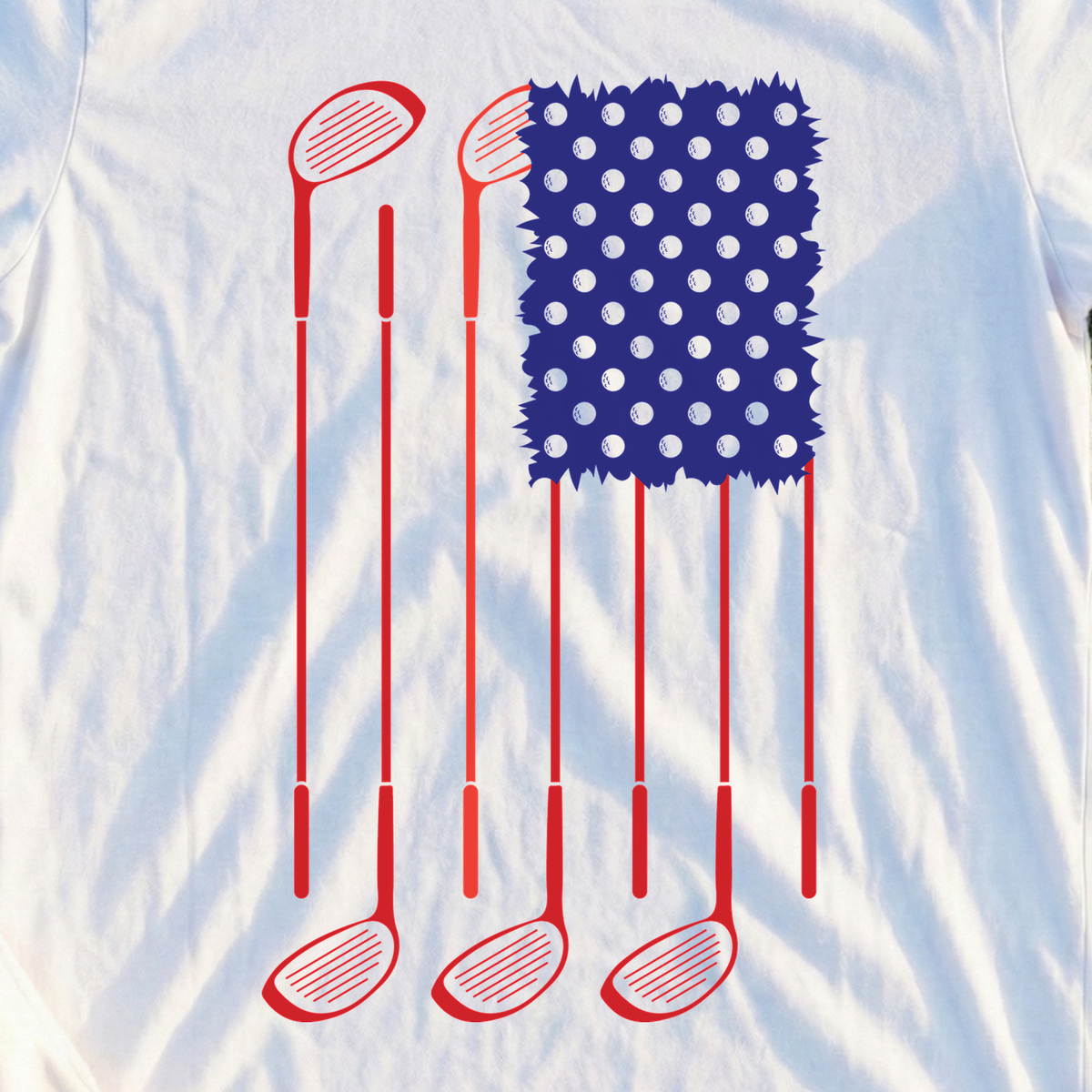 USA Flag Clubs & Balls Tee, print close-up on White