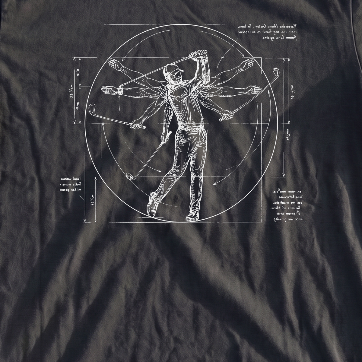 Da Vinci Swing Heavyweight Tee, print close-up on True Navy