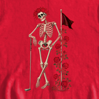 Rose Skeleton Leaning Sweatshirt, print close-up on Red