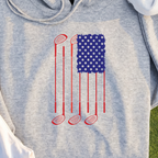 USA Flag Clubs & Balls Hoodie, print close-up on Sport Grey