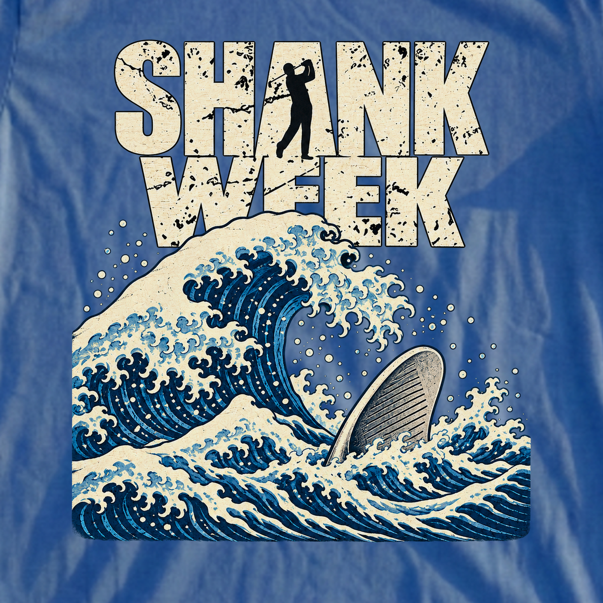 Shank Week Great Wave Tee, print close-up on Royal