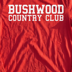Bushwood Country Club Varsity Long Sleeve Tee, print close-up on Red
