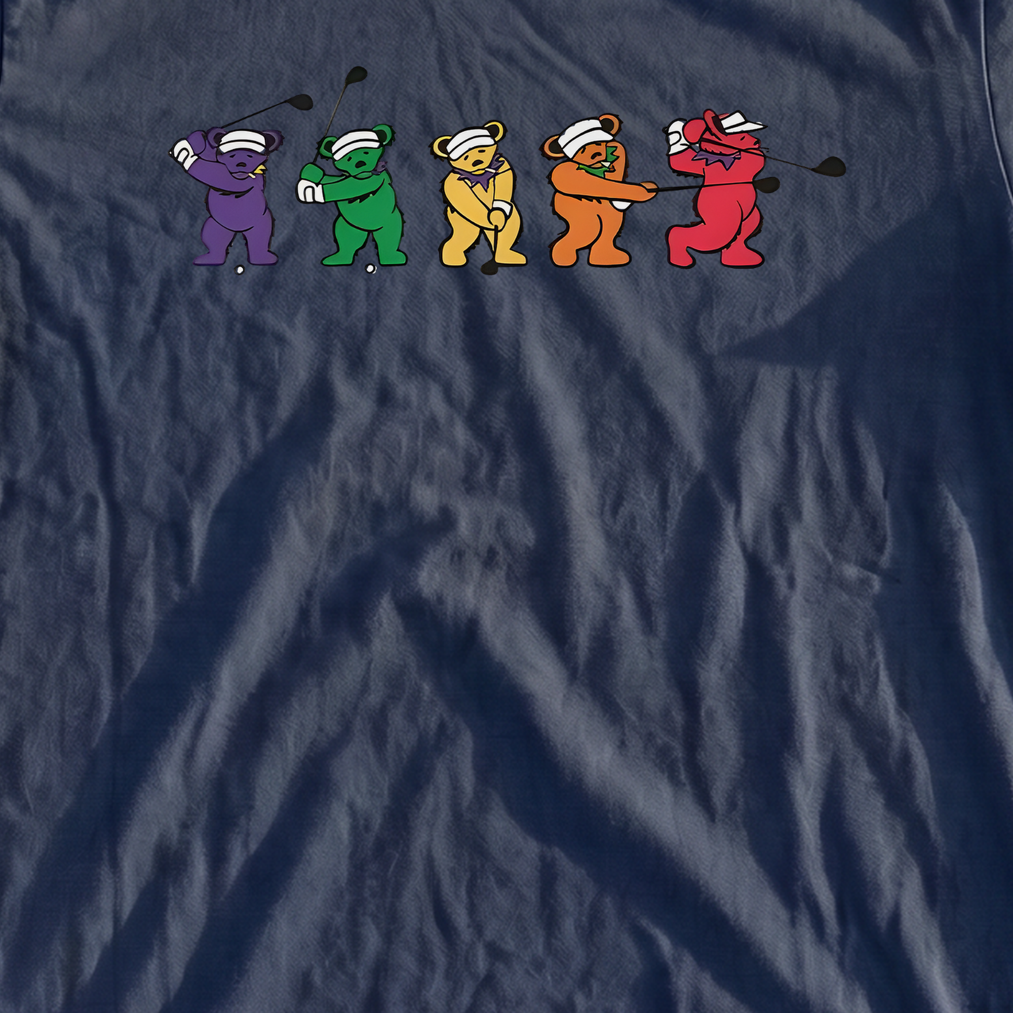 Golf Swing Bears Heavyweight Tee, print close-up on True Navy