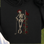 Rose Skeleton Leaning Hoodie, print close-up on Black