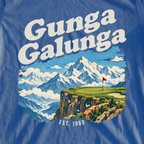 Gunga Galunga Travel Poster Tee, print close-up on Royal
