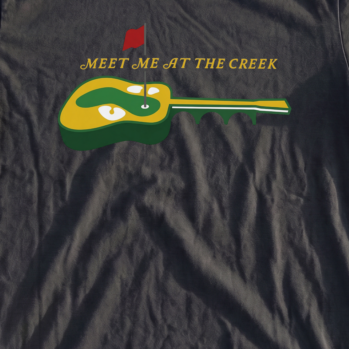 Meet Me At The Creek Heavyweight Tee, print close-up on Moss