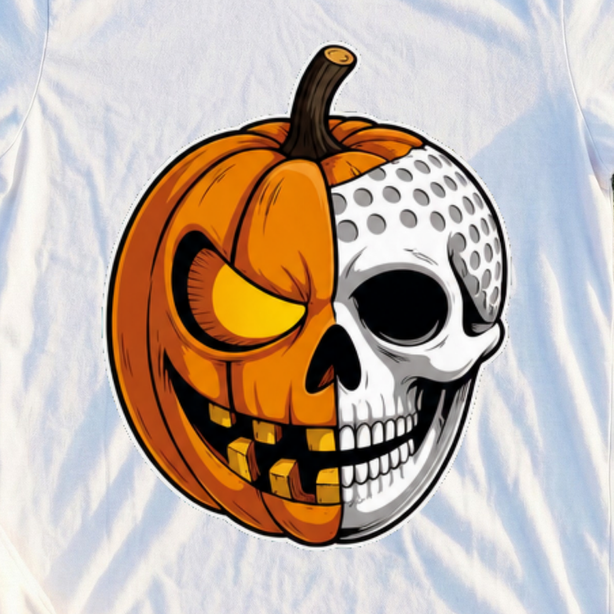 Half Gourd Half Ghoul Tee, print close-up on White